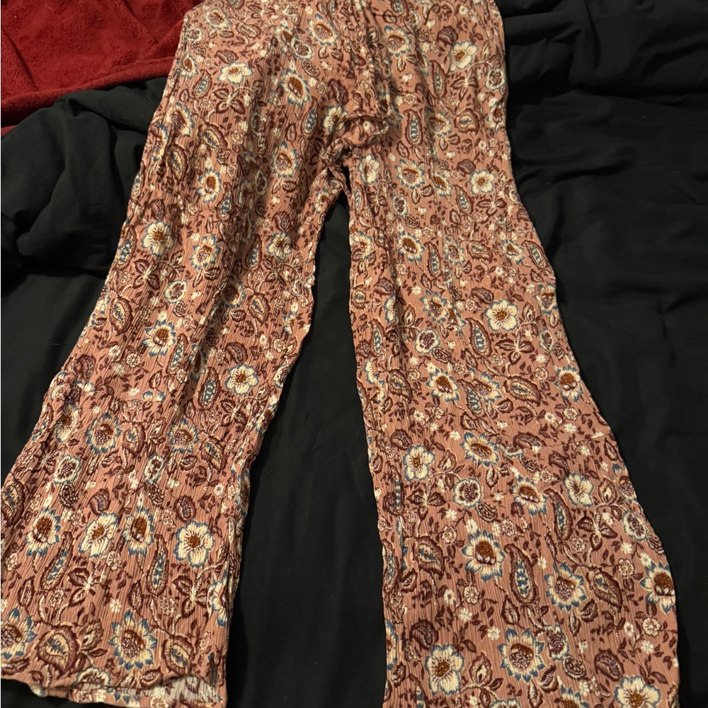 Women's Rust Floral Wide-Leg Pants
